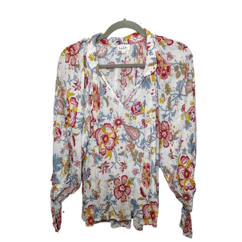 Nicole Miller White Floral Blouse L - Picture 2 of 7